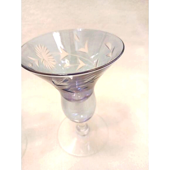 Murano Etched Cocktail Cordial Glasses 5" BLUE Barware Hand Blown Italy Antique - Picture 4 of 16